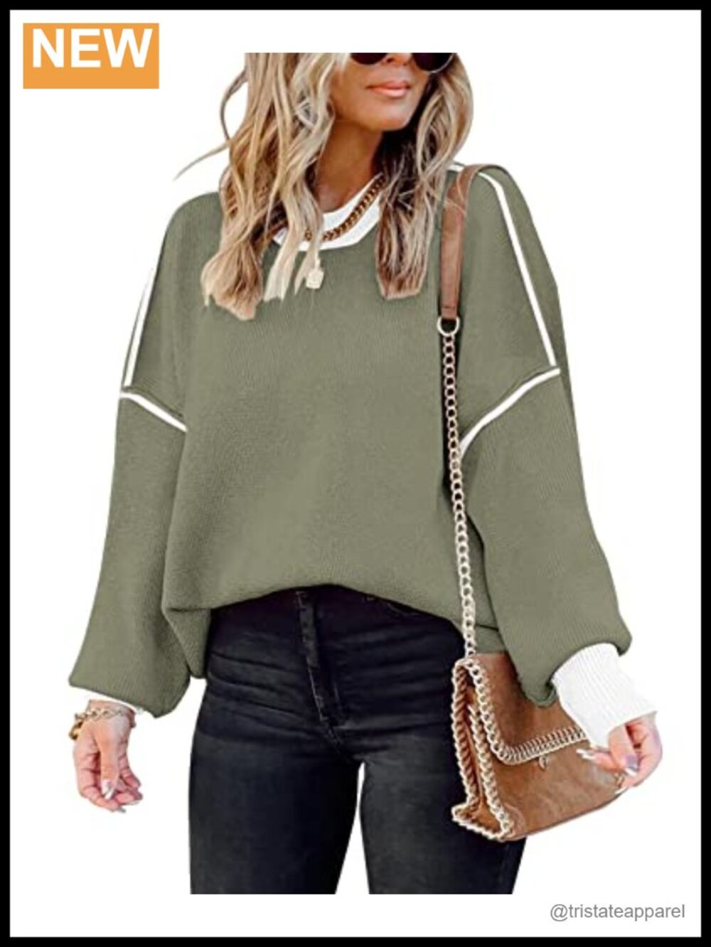 Womens Oversized Colorblock Knit Pullover Sweater
